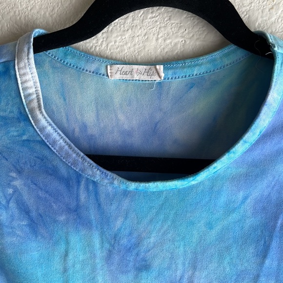 Blue Tie Dye Cropped Top Twist Front Blouse - Picture 5 of 11
